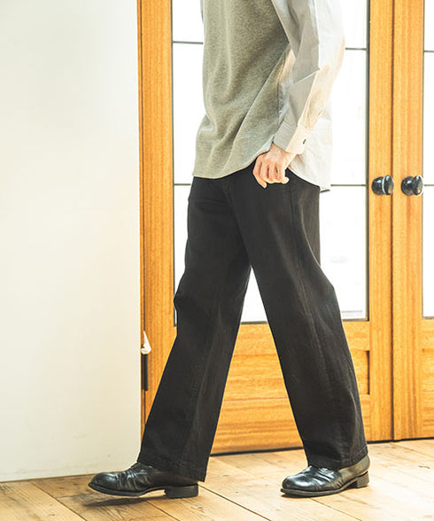 MR.OLIVE/SUPER STRETCH DENIM / SILICON DYED WIDE STRAIGHT PANTS ミスターオリーブ/スーパーストレッチデニム/シリコンウォッシュワイドストレートパンツ